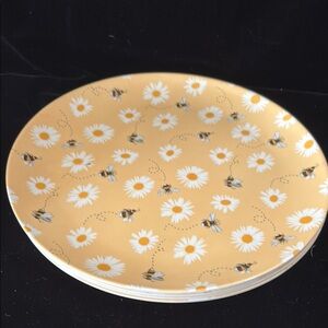 Set 4 Harvest Green BUMBLEBEES DAISIES DINNER PLATES 100% Bamboo Fiber Bees